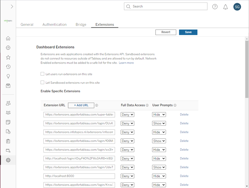 Add extensions to the Safelist and control User Prompts on Tableau Server