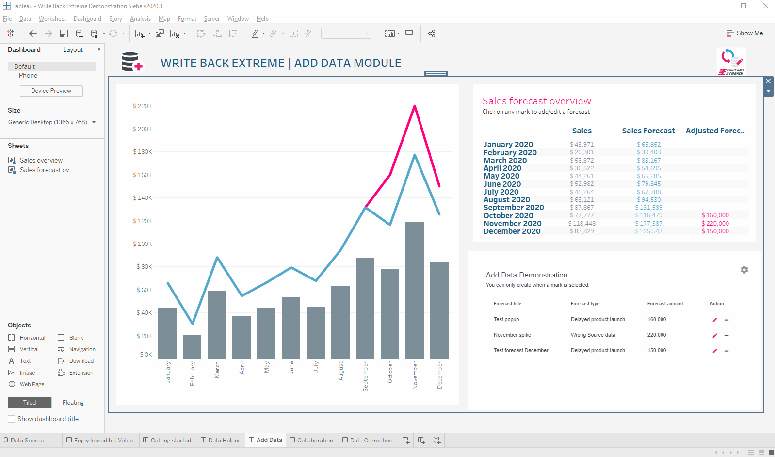 Write Back Extreme extension for Tableau - Show the extension in a popup window to save vauable dashboard space