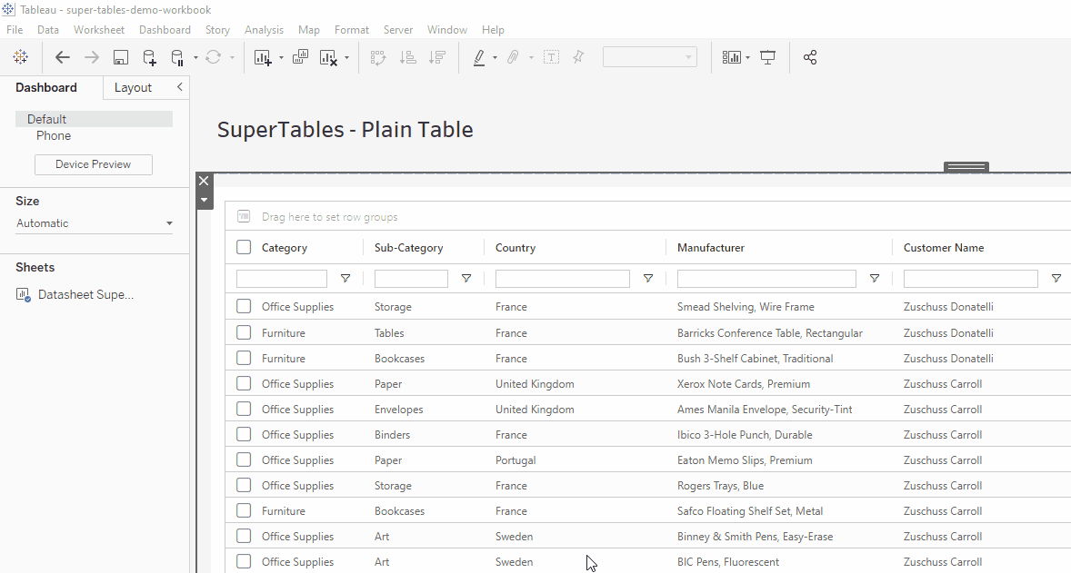 Export in SuperTables