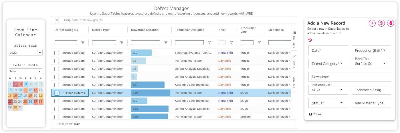 Add a defect record in tableau
