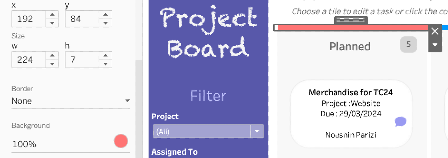 Project board in Tableau